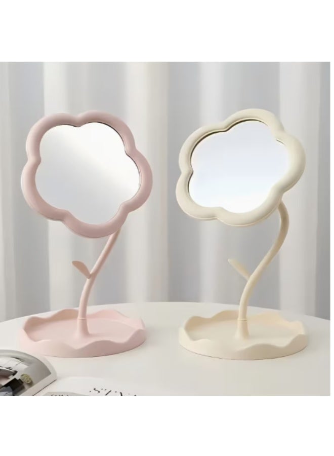 قطعة مرآة صغيرة بتصميم زهري للمكتب - مرآة متنقلة قابلة للفصل بإطار زجاجي عالي الوضوح، مرآة مدمجة متينة من البلاستيك للحمام وغرفة النوم، لا تحتاج إلى كهرباء، مرآة محمولة ب - Image 2